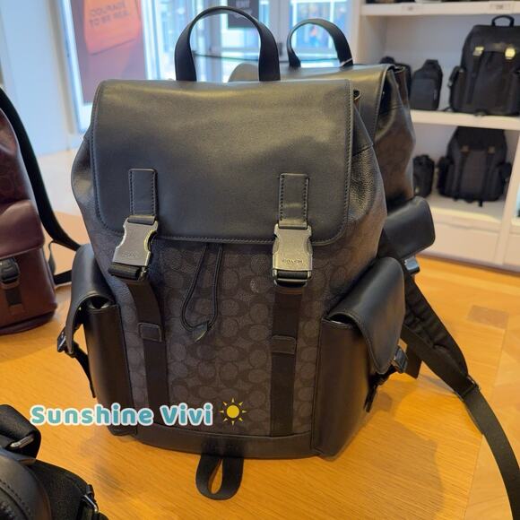 NWT COACH MEN'S Clark Backpack In Signature Canvas CCF90 Gunmetal/Charcoal/Black - Picture 6 of 6